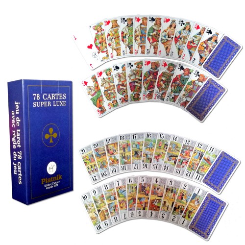 Carti de joc Piatnik "Tarot Super Luxe", culoare spate albastru/auriu, produse in Austria Carti de joc Piatnik "Tarot Super Luxe", culoare spate albastru/auriu, produse in Austria